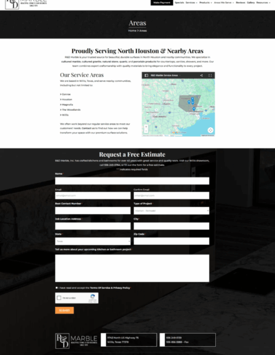 Areas we serve for stone install