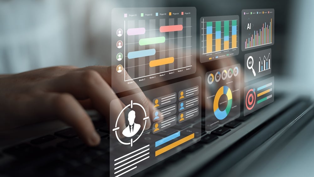 engagingdigitalinterfacefeaturingvariouschartsandgraphsdesignedfor Engaging digital interface featuring various charts and graphs designed for data analysis and business intelligence, showcasing the modern analytical workspace